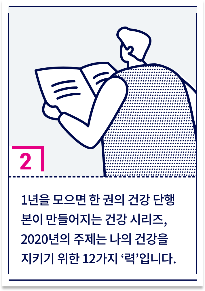 1년을 모으면 한 권의 건강 단행본이 만들어지는 건강 시리즈, 2020년의 주제는 나의 건강을 지키기 위한 12가지 ‘력’입니다.